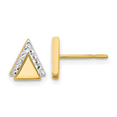 14K Two Tone Diamond Cut Triangle Stud Earrings